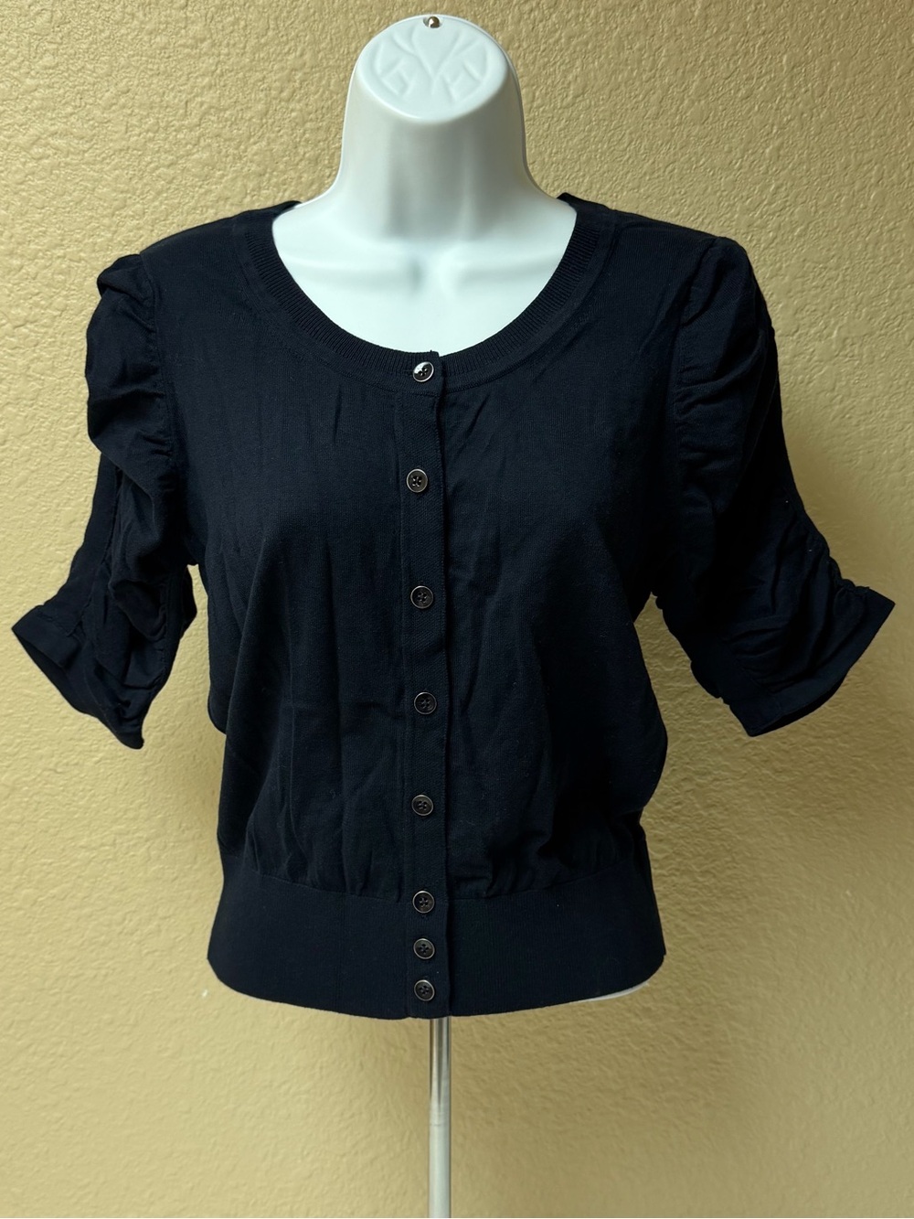 4/$20 CAbi Blue Button-Front Short Sleeve Sweater